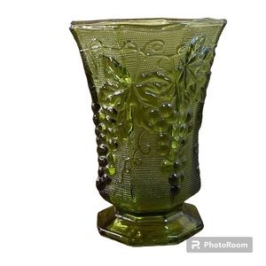 Vintage Anchor Hocking footed avocado green vase